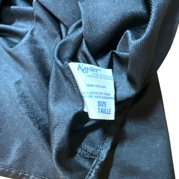 KAYSER Vintage Black Nylon Nightgown Sheer Mesh Swiss Dot Lace Trim Bodice Sz L - Picture 6 of 10